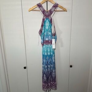 WISP Silken Knit Halter Midi Dress Women's Size 12 Blue Purple Resort NWT